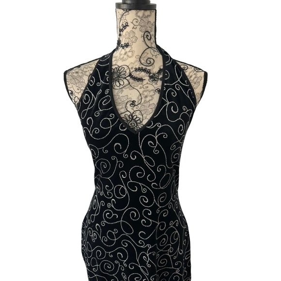 ALEXIA ADMOR Black Patterned Stretch Halter Gown Size Large - Picture 3 of 7